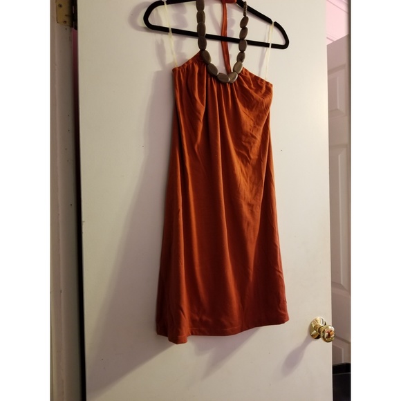 burnt orange halter dress